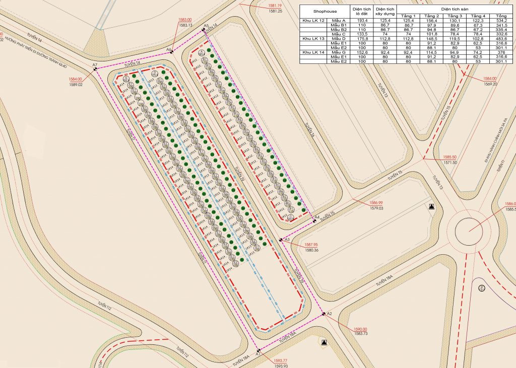 Bảng phân lô Đất nền Shophouse Sapa Garden