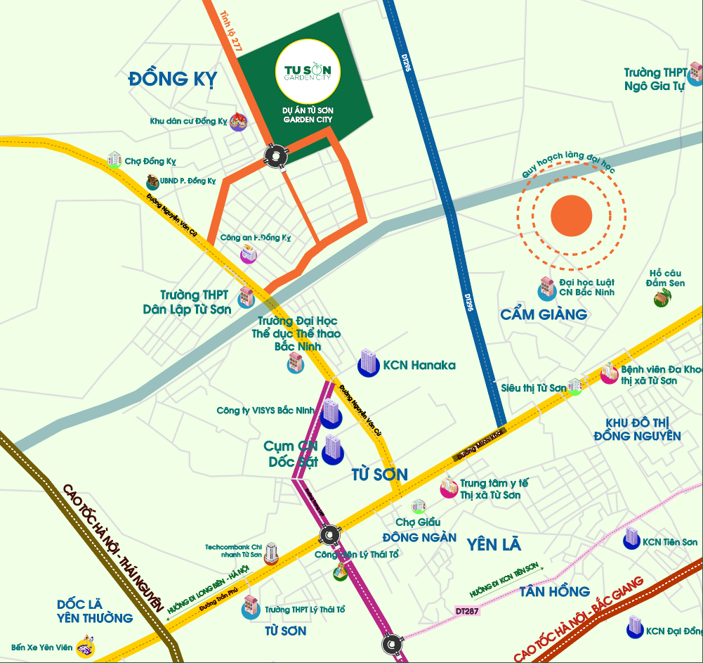 Vị trí Chiến lược án ngữ Tọa độ Kinh doanh của Từ Sơn Garden City Đồng Kỵ